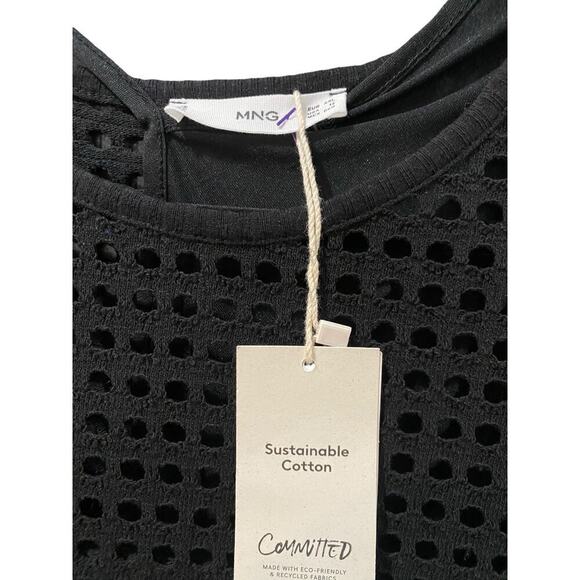 NWT Mango Black Long Sleeves Mesh Cotton Mini Dress Size 12 - Picture 4 of 7